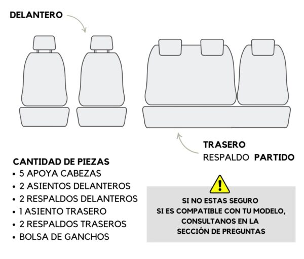 Funda Bastonne Material Cuero Automotor Nro1 Con Molde Real Para 2 but adel.+ atras asiento entero/respaldo Partido Cod. PU-09-1-3-1-3 - Imagen 4