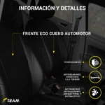 Funda Para Butacas Cuerina "Classic" Gruesa importada Jgo completa Universal 2 but.+ asiento/respaldo entero Color Negro/Negro Logo Renault Cod. CE-01-REN-N - Imagen 4