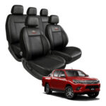 Funda Para Butacas Cuerina "Classic" Gruesa importada Jgo completa Universal 2 but.+ asiento/respaldo entero Color Negro/Negro Logo Toyota Cod. CE-01-TOY-N