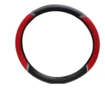 Cubre Volante Cuero Y Tela Antitranspirante 38" cm Negro Tela Roja Cod. Cv3052-R
