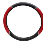 Cubre Volante Cuero Y Tela Antitranspirante 38" cm Negro Tela Roja Cod. Cv3052-R