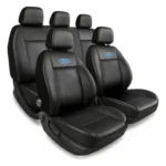Funda Para Butacas Cuerina "Classic" Gruesa importada Jgo completa Universal 2 but.+ asiento/respaldo entero Color Negro/Negro Logo Ford Cod. CE-01-FORD-N