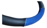 Cubre Volante Cuero Y Tela Antitranspirante 38" cm Negro Tela Azul Cod. Cv3052-A - Imagen 3