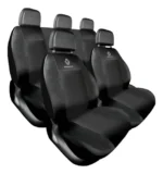 Funda Para Butacas Cuerina "Classic" Gruesa importada Jgo completa Universal 2 but.+ asiento/respaldo entero Color Negro/Negro Logo Renault Cod. CE-01-REN-N