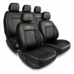Funda Para Butacas Cuerina "Classic" Gruesa importada Jgo completa Universal 2 but.+ asiento/respaldo entero Color Negro/Negro Logo Chev Cod. CE-01-CHEV-N