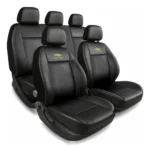 Funda Para Butacas Cuerina "Classic" Gruesa importada Jgo completa Universal 2 but.+ asiento/respaldo entero Color Negro/Negro Logo Chev Cod. CE-01-CHEV-N
