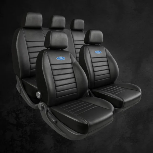 Funda Bastonne Material Cuero Pu Automotor Premium Nro1 Con Molde Real Para Butacas Completa Univ. 2but Del+asiento/respaldo entero Logo Ford Cod. PU-01-N-FORD - Imagen 2
