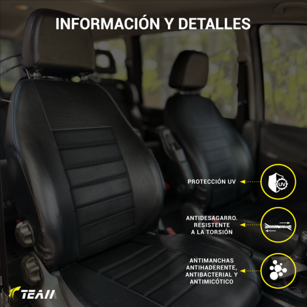 Funda Bastonne Material Cuero Pu Automotor Premium Nro1 Con Molde Real Para Butacas Completa Univ. 2but Del+asiento/respaldo entero Chevrolet Cod. PU-01-N-CHEV - Imagen 7