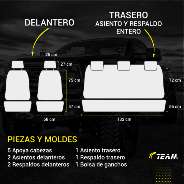 Funda Bastonne Material Cuero Pu Automotor Premium Nro1 Con Molde Real Para Butacas Completa Univ. 2but Del+asiento/respaldo entero Chevrolet Cod. PU-01-N-CHEV - Imagen 3