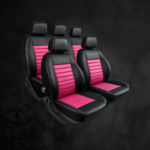 Funda Bastonne Material Cuero Pu Automotor Premium Nro1 Con Molde Real Para Butacas Completa Univ. 2but Del+asiento/respaldo entero Color Negro/Rosa Cod. PU-01-ROSA