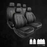 Funda Bastonne Material Cuero Pu automotor Extra Costuras "Rombo Racing" Premium  Con Molde Real Para 2 but adel.+ atrás aiento/respaldo entero Color Negro/Rombo Gris Cod. TR-01-G